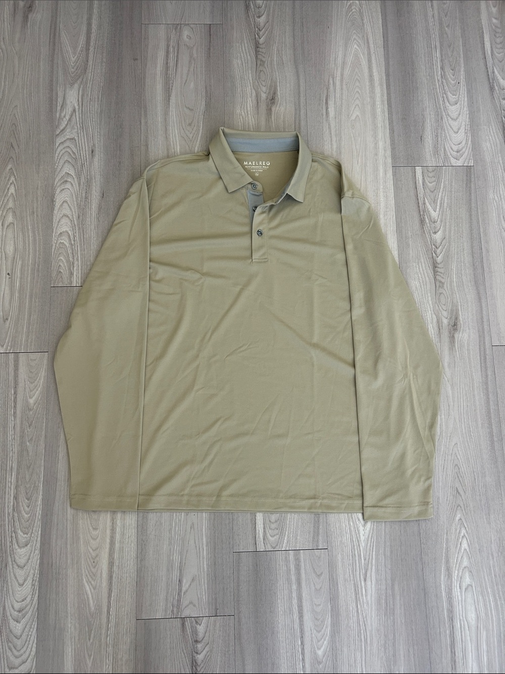 Men's Long-Sleeve Polo Shirt in Light Khaki
